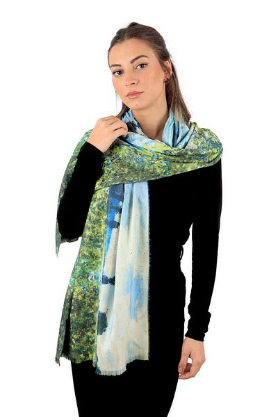 Bursa İpek Green Seine Shores Pattern Winter Shawl