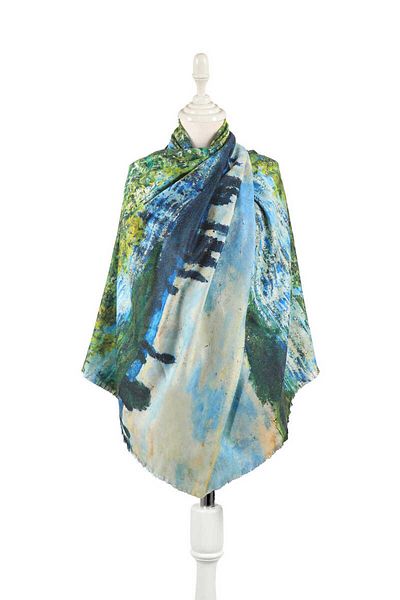 Bursa İpek Green Seine Shores Pattern Winter Shawl