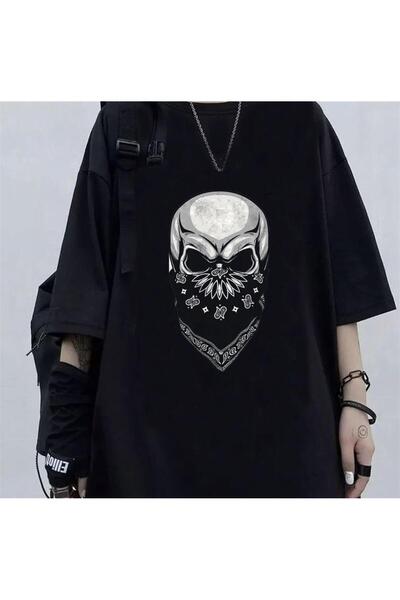 Touz Moda Gang Skull Baskılı Siyah Unisex Oversize T-shirt