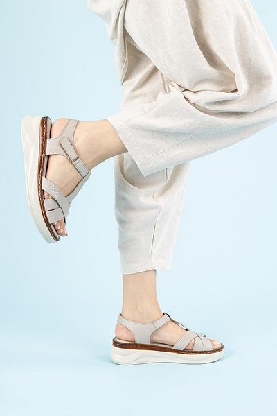 Getcho Sandale Manu din piele naturală cu velcro argintiu