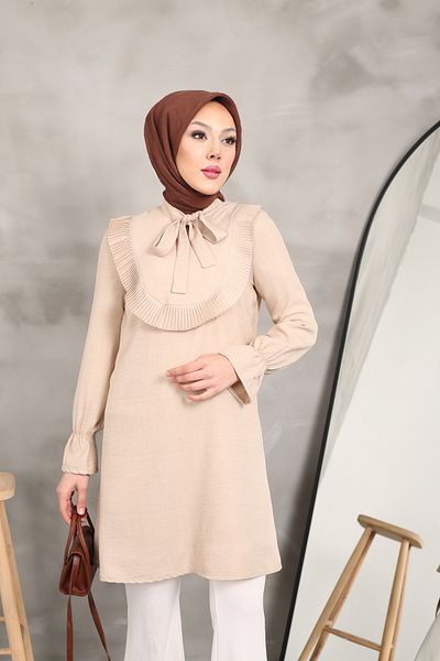 CLB COLLECTION Women's Pleated Detailed Collar Tunic