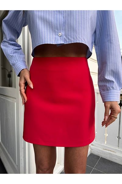 My Blog Women's Red Premium Straight Cut Mini Skirt
