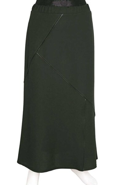 HESNA Kadın Nihal Esnek Krep Astarlı Lastikli Haki Etek