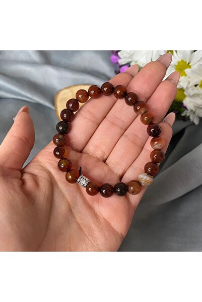 Elifsu Jewelry Koyu Kahve-Kırmızı Akik Taşı Bileklik
