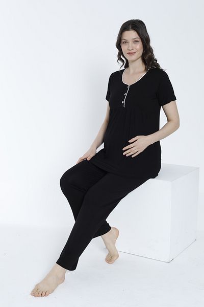 Miss Dünya Lissa Women's Short Sleeve Maternity and Maternity Pajamas Set