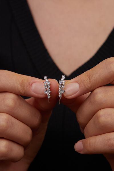 Elika Silver Kadın Zirkon Taşlı Tasarım 925 Ayar Gümüş Küpe