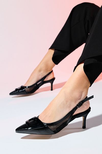 LuviShoes Dámské pruhované dámské boty se špičatou špičkou s otevřenou zadní částí a tenkými podpatky FOLEY