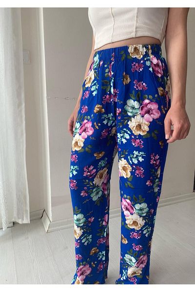 Fendimod Women's Patterned Wide Leg High Waist Trousers