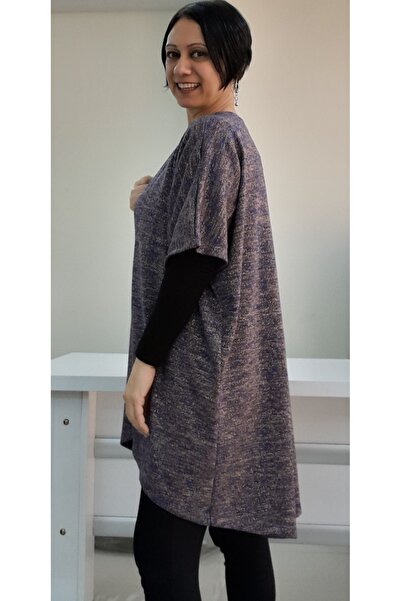 Mertcan Butik Purple Glitter Bat Sleeve Knitwear Loose Vest