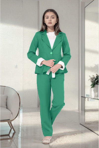 Jannock Girl's Suit Blazer Jacket-Blouse-Pants Set of 3