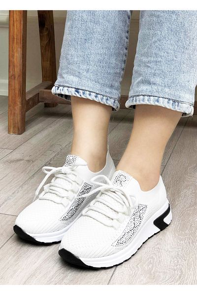 Afilli Tricotaj de damă, alb, cu talpă groasă, cu platformă, piatră, strălucitoare, ușoară, pentru mers, pantofi sport casual