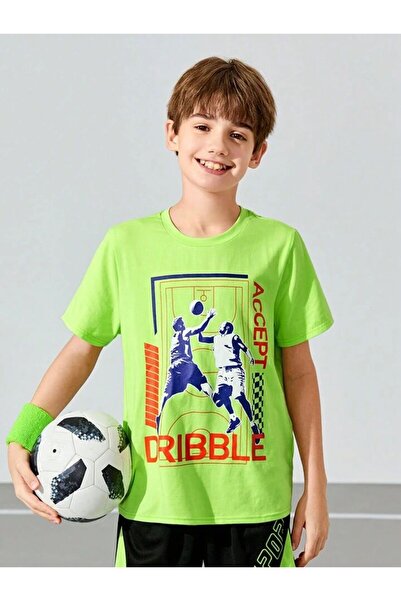 MORNİNG KİDS Μπλουζάκι για αγόρι με στάμπα νέον πράσινο χτενισμένο βαμβακερό ...