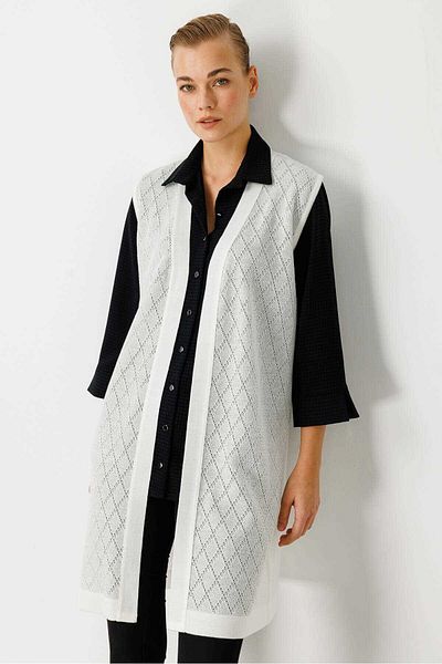 Mutlu Ertan Baklava Pattern Openwork Knitwear Long Vest