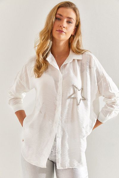 Bianco Lucci Damen-Leinenhemd Ayrobin mit Sternsteinstickerei60171040