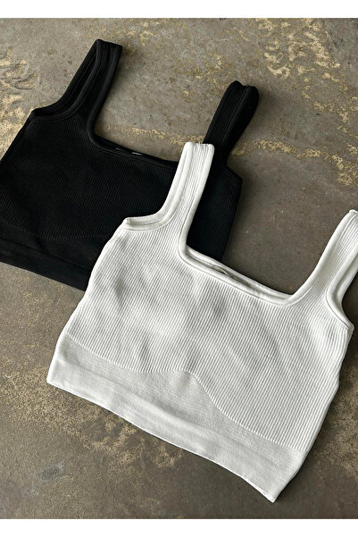 My Blog Women's Ecru Square Collar Ribbed Tank Top