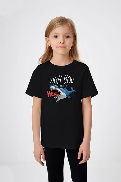 ADABEBEK Wish You Were Here Written Shark Printed T-Shirt για κορίτσια