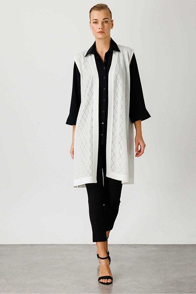 Mutlu Ertan Baklava Pattern Openwork Knitwear Long Vest