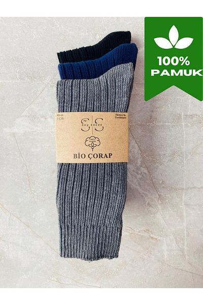 Sky Socks 3 Pack 100% Cotton Bio Cotton Natural Natural Organic Braided Winter Thick Men's Socks