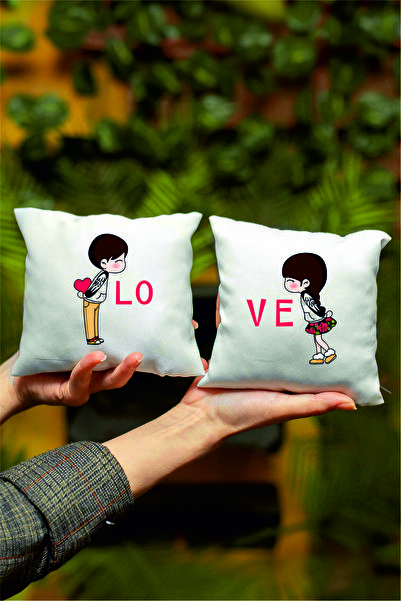 Teknograf Love Tasarımlı 2'li Mini Dekoratif Yastık