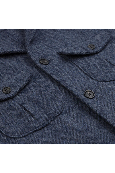 Germirli Kırçıllı Yün Lacivert Albiate Balıksırtı Tailor Fit Utility Ceket Gömlek