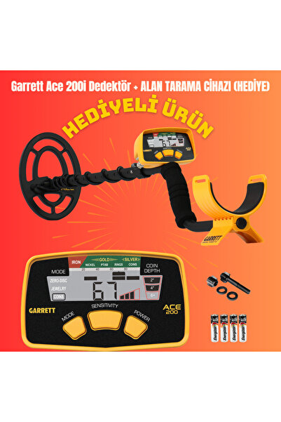 garrett ACE 200i Metal, Define, Altın Dedektörü + Hediye Zemin Tarama Cihazı