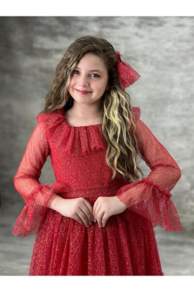 Mashotrend Fırfırlı Tül Simli Kumaş Elbise