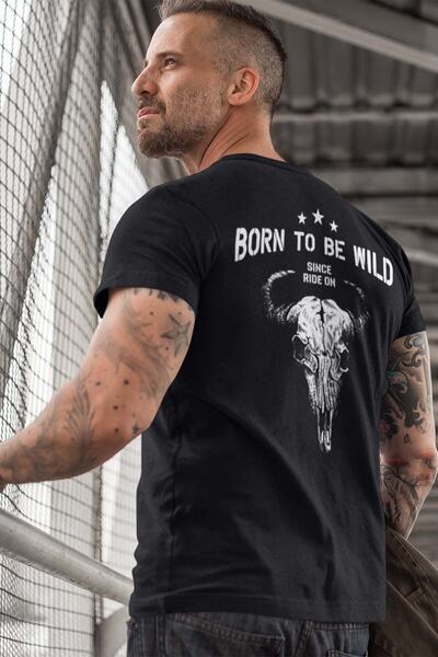 CONSTRAİN Μπλουζάκι από βαμβακερό μονόχρωμο ρετρό κρανίο μοτοσικλέτας