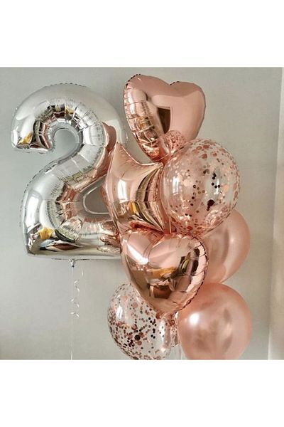 MERİ PARTİ 2 YEARS OLD BIRTHDAY CONCEPT BALLON ROSEGOLD HEART STAR FOIL BALLON ROSEGOLD BALLON