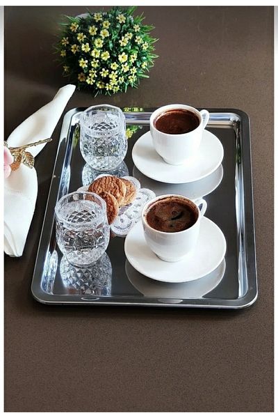 AHİR TİCARET Stainless Steel Serving and Presentation Tea Coffee Dessert Tray 33x23cm