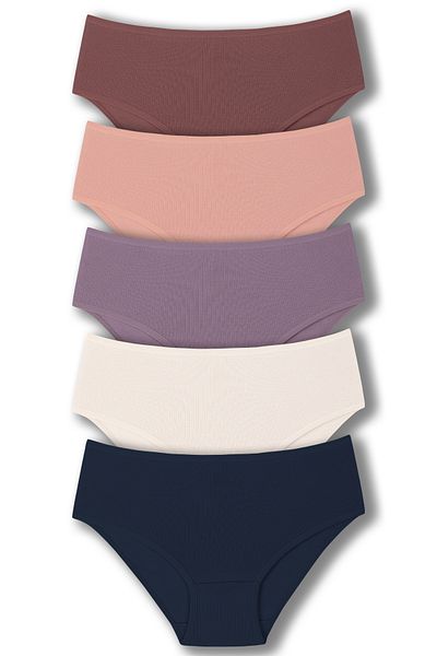 HNX 5-Piece Cotton Ribbed High Waist Large Size Women's Panties