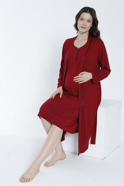 Miss Dünya Lissa Women's Dressing Gown Front Buttoned Maternity and Maternity Nightgown Set