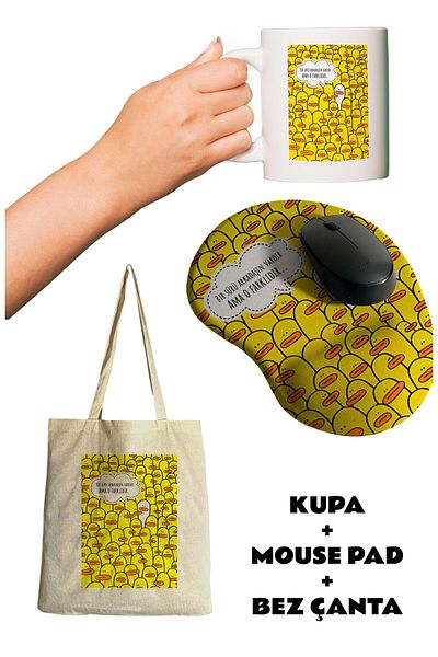rakkun shop لوحة ماوس مطبوعة بمساعدة المعصم من Best Friend + كوب كوب + حقيبة قماش