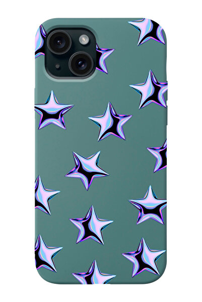 shoptocase Iphone 15 Uyumlu Mor Yıldızlar Desenli Lansman Silikon Telefon Kılıfı