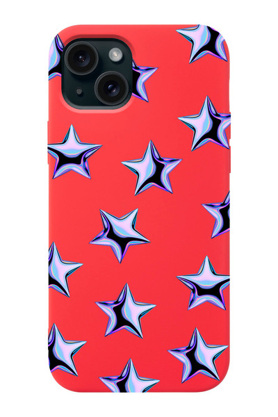 shoptocase Iphone 15 Uyumlu Mor Yıldızlar Desenli Lansman Silikon Telefon Kılıfı