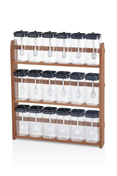 woodsy 18-Piece Spice Bowl with Wooden Stand 12-Piece Spice Bowl 24-Piece Spice Label 300 ML