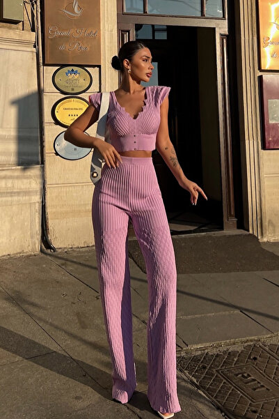 Gallogi Set bluză și pantaloni crop damă liliac