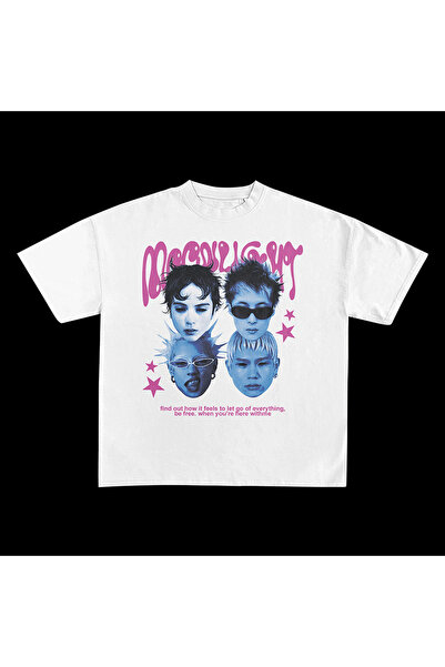 rebelberi Moonlight Written Y2K Grunge Style Pink Blue Themed White Oversize ...
