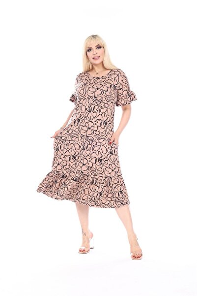 mezura tekstil Plus Size Knee-Length Sleeve And Skirt Ruffle detailed short s...