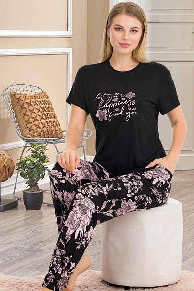 Jenny Daphne Σετ πιτζάμες Lady Floral Pattern κανονικό μέγεθος κοντομάνικο T-shirt Σετ πιτζάμες 12554