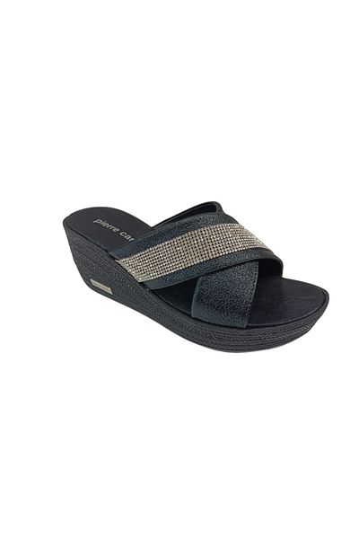 Pierre Cardin 3507 Black Wedge Sole Women's Slippers