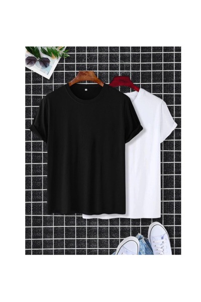 ALCİNOUS طقم تي شيرت أسود وأبيض للجنسين مكون من قطعتين مقاس كبير