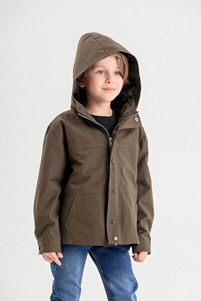 Gold Class Kidswear Kapüşonlu Fermuarlı Çift Cepli Astarlı Erkek Çocuk Yağmurluk