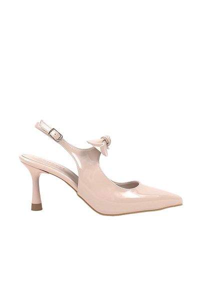 bescobel Women's Leather Patent Leather Material Tanba Bow Detailed Heeled Pointed Toe Shoes 7 cm Heel 602