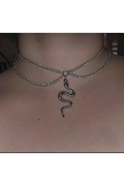 hbtasarim Yılan detaylı zincir gümüş renk minimal kolye