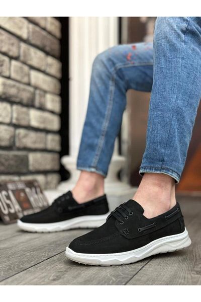 BPM BA0337 - Pantofi casual pentru bărbați din piele naturală nubuc neagră