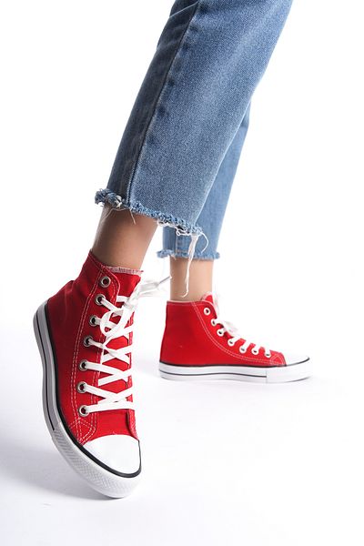 eformoda by emre yılmaz Rote Damen Lange Leinen Sportschuhe Casual Sneakers CNV6