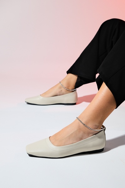 LuviShoes Detailní dámské balerínové boty POHAN Beige Skin Stone