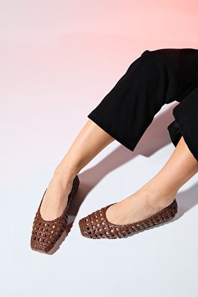 LuviShoes Pletené vzorované dámské baletní boty ARCOLA hnědé