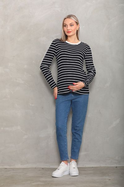 Miss Dünya Lissa Camisole Black and White Stripe Patterned Maternity and Maternity Sweatshirt