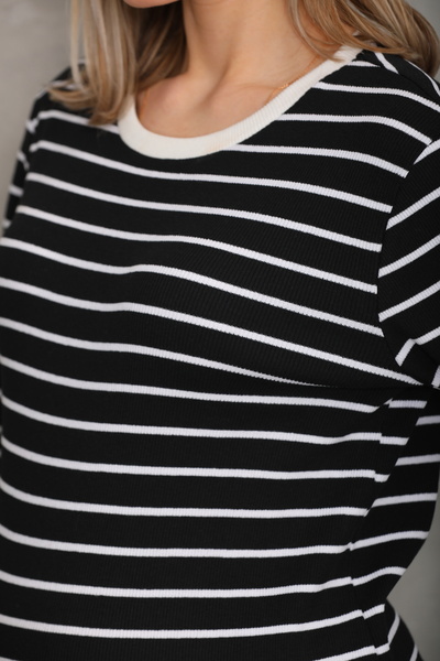 Miss Dünya Lissa Kaşkorse Siyah Beyaz Çizgi Desenli Hamile ve Lohusa Sweatshirt